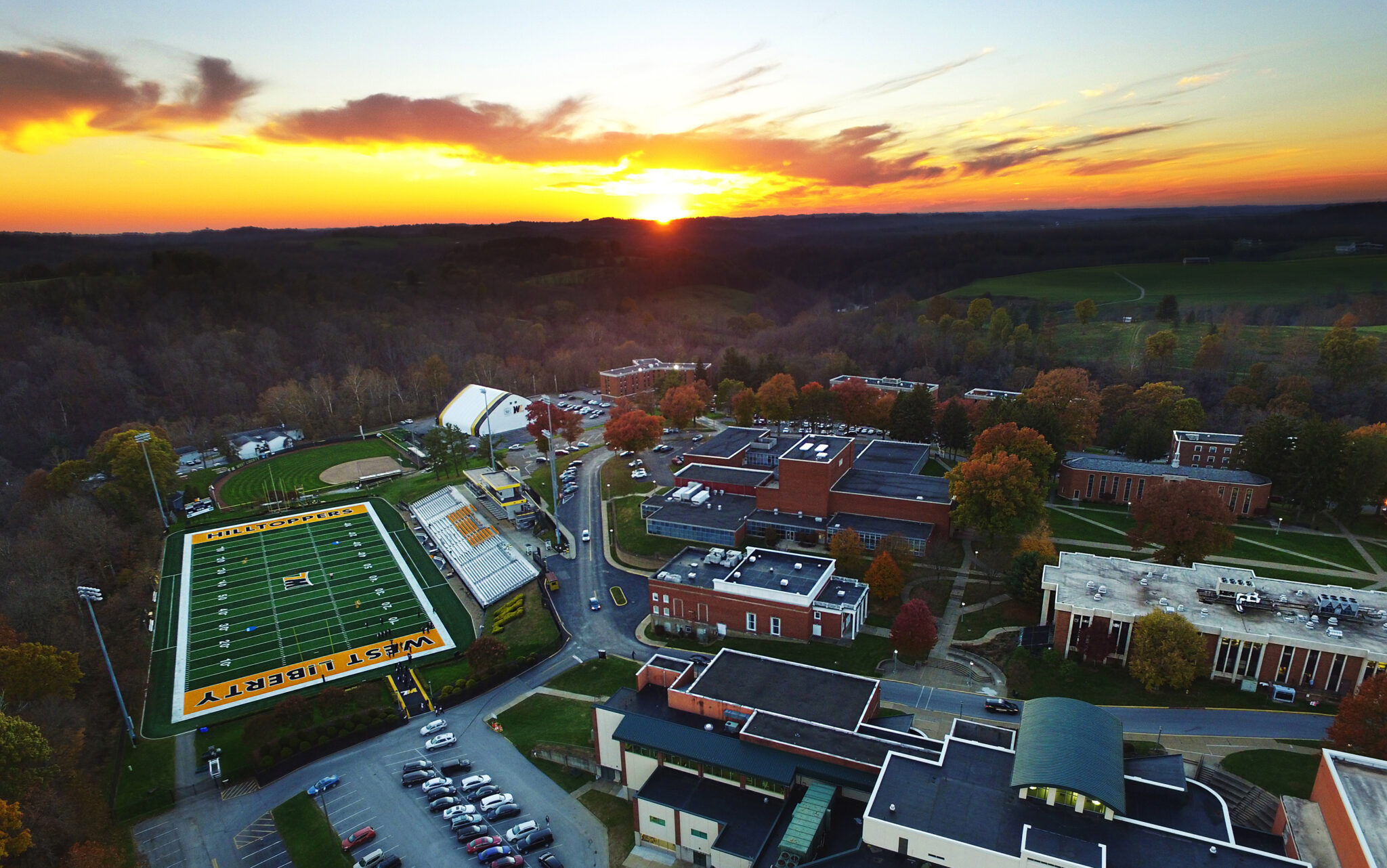 Campus Stadium Sunset Composite drone web